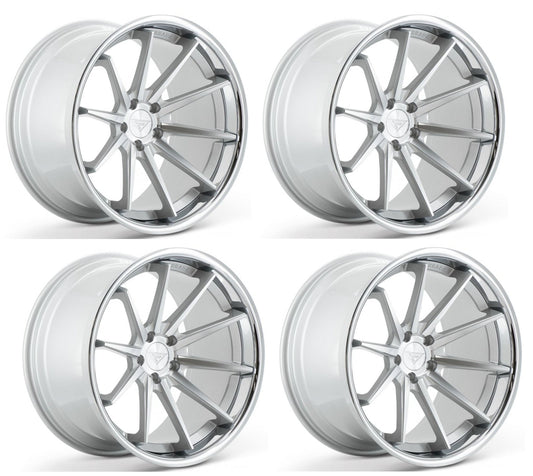 C6-C7 Corvette Wheels: Ferrada FR4 - Machine Silver w/ Chrome Lip (Set)