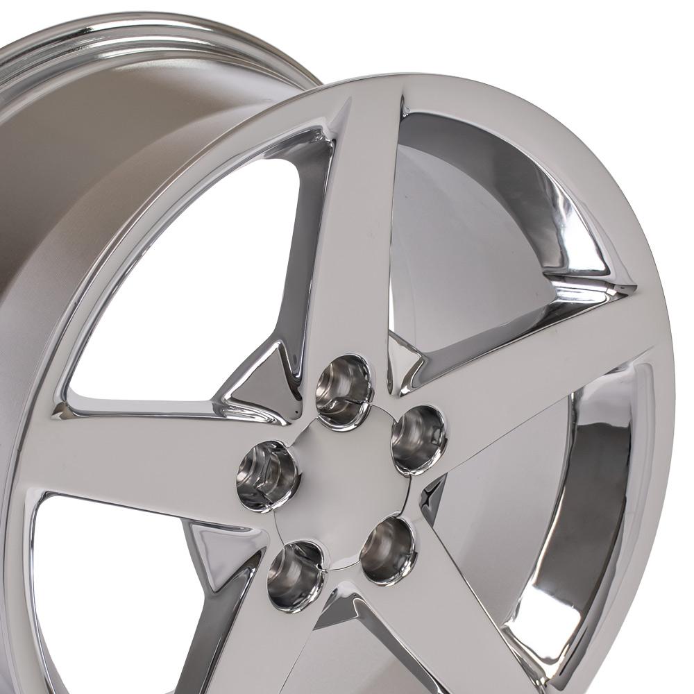 C6 Corvette 5-Spoke Replica Wheel - Chrome (closeup view)