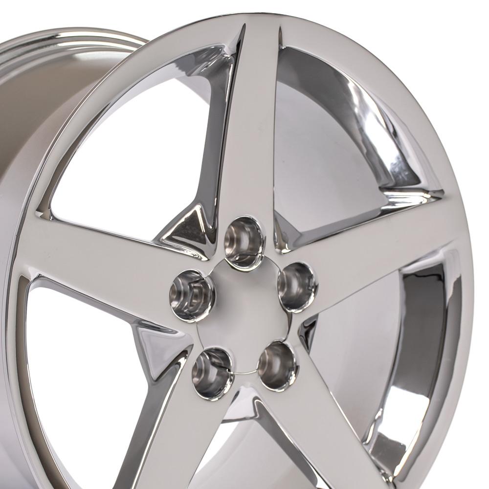 C6 Corvette 5-Spoke Replica Wheel - Chrome (closeup view)