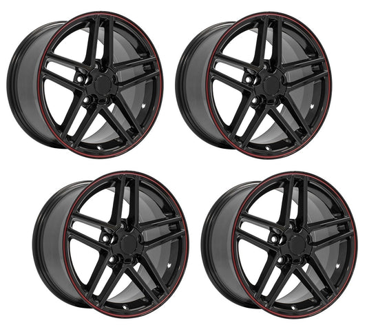 C6 Corvette Z06 Replica Wheels - Gloss Black w/ Red Line (Set)