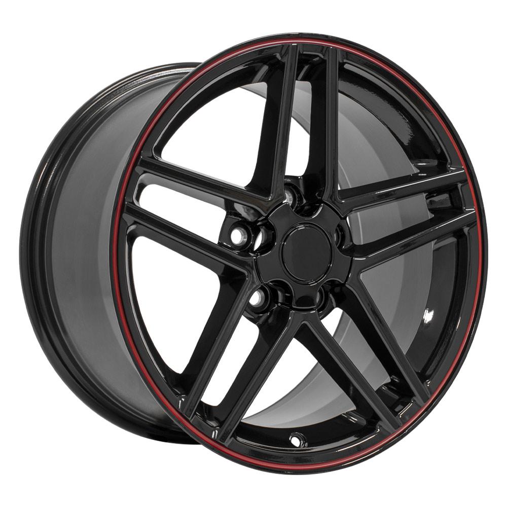 C6 Z06 Corvette Replica Wheel - Gloss Black with Red Line Pinstripe