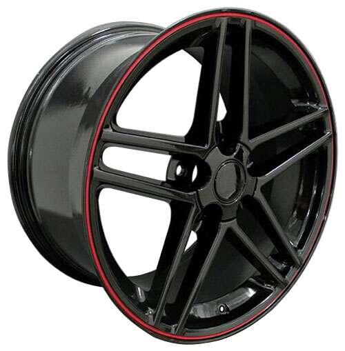 C6 Z06 Corvette Replica Wheel - Gloss Black Red Line close up view