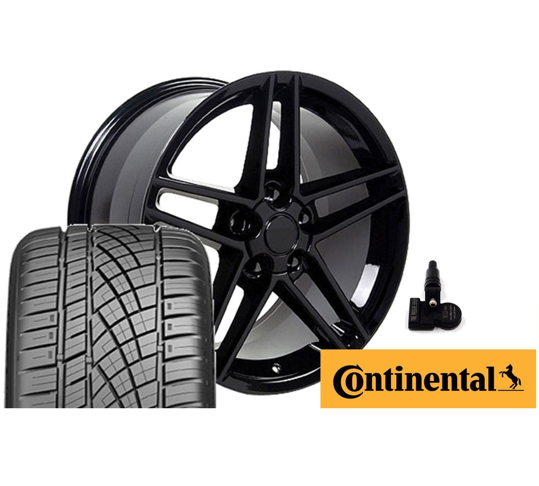 C6 Z06 Corvette Replica Wheel & Tire Package - Gloss Black Set for C6 Corvette
