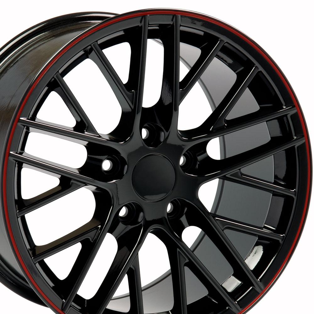 C6 ZR1 Corvette Replica Wheel - Gloss Black Red Line (closeup view)