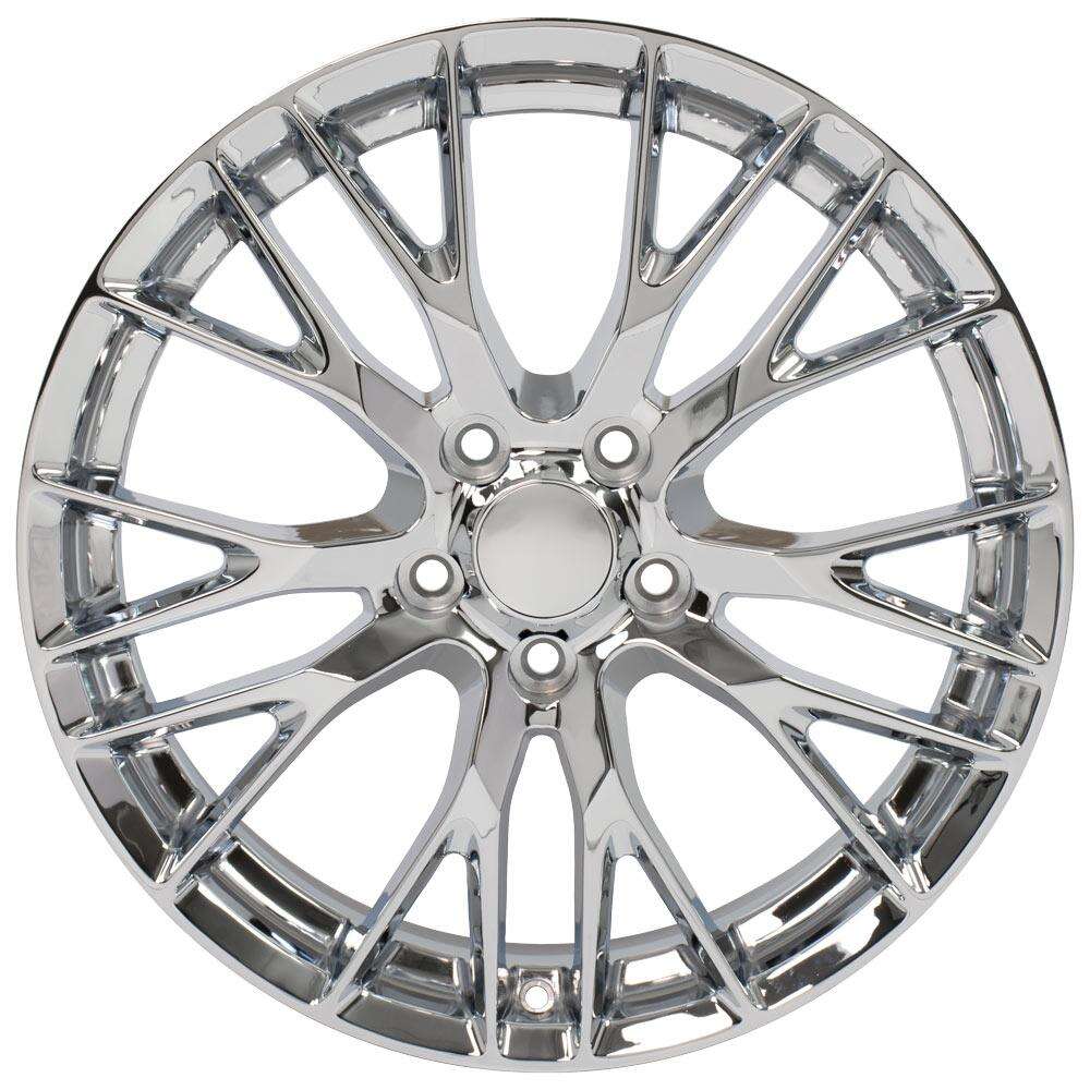 C7 Corvette Z06 Chrome Replica Wheel for C6 Corvette Fitment (front view)