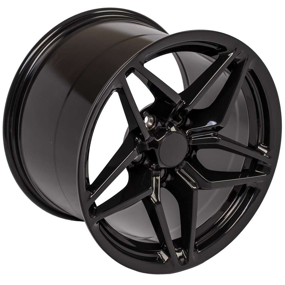 C7 ZR1 Gloss Black Corvette Replica Wheel - Angled View