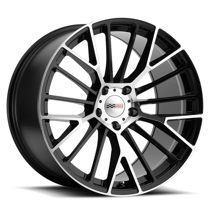 C8 Corvette Wheels: Cray Astoria - Black w/ Mirror Cut Face