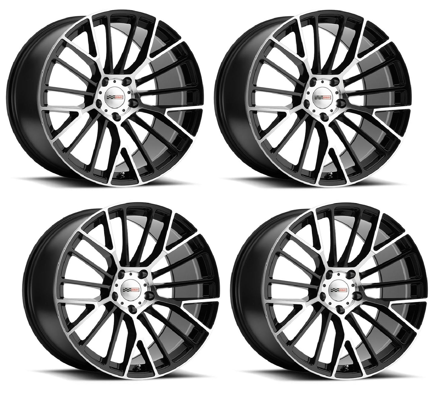 C8 Corvette Wheels: Cray Astoria - Black w/ Mirror Cut Face (Set)