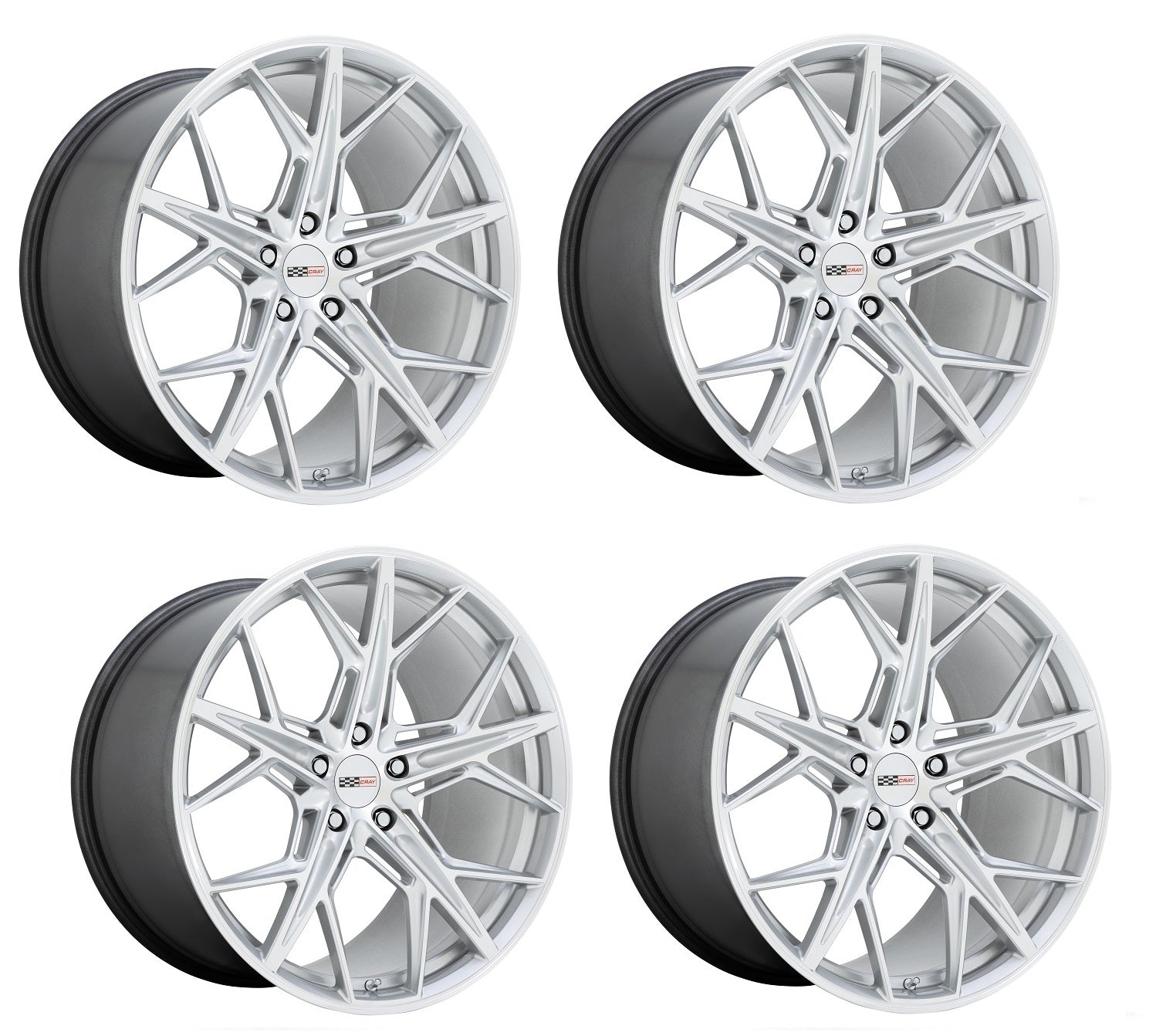 C8 Corvette Wheels: Cray Hammerhead - Gloss Silver w/ Mirror Cut Face (Set)