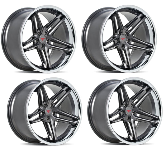 Corvette Wheels: Ferrada CM1 - Matte Graphite w/ Chrome Lip (Set)