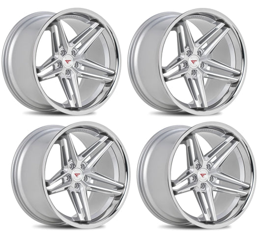 Corvette Wheels: Ferrada CM1 - Machine Silver w/ Chrome Lip (Set)