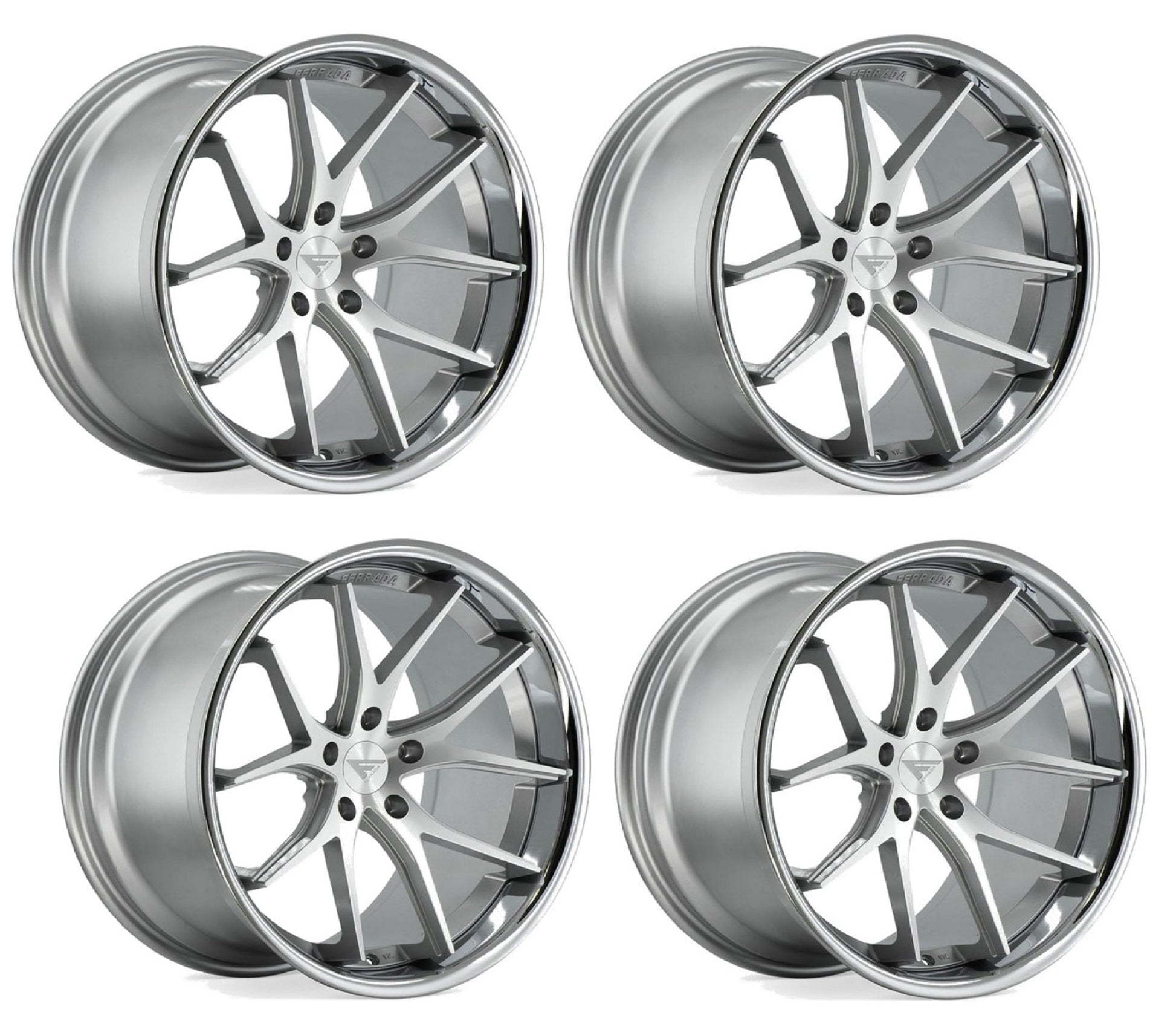 Corvette Wheels: Ferrada FR2 - Machine Silver w/ Chrome Lip (Set)