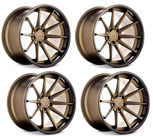 Corvette Wheels: Ferrada FR4 - Matte Bronze w/ Black Lip (Set)