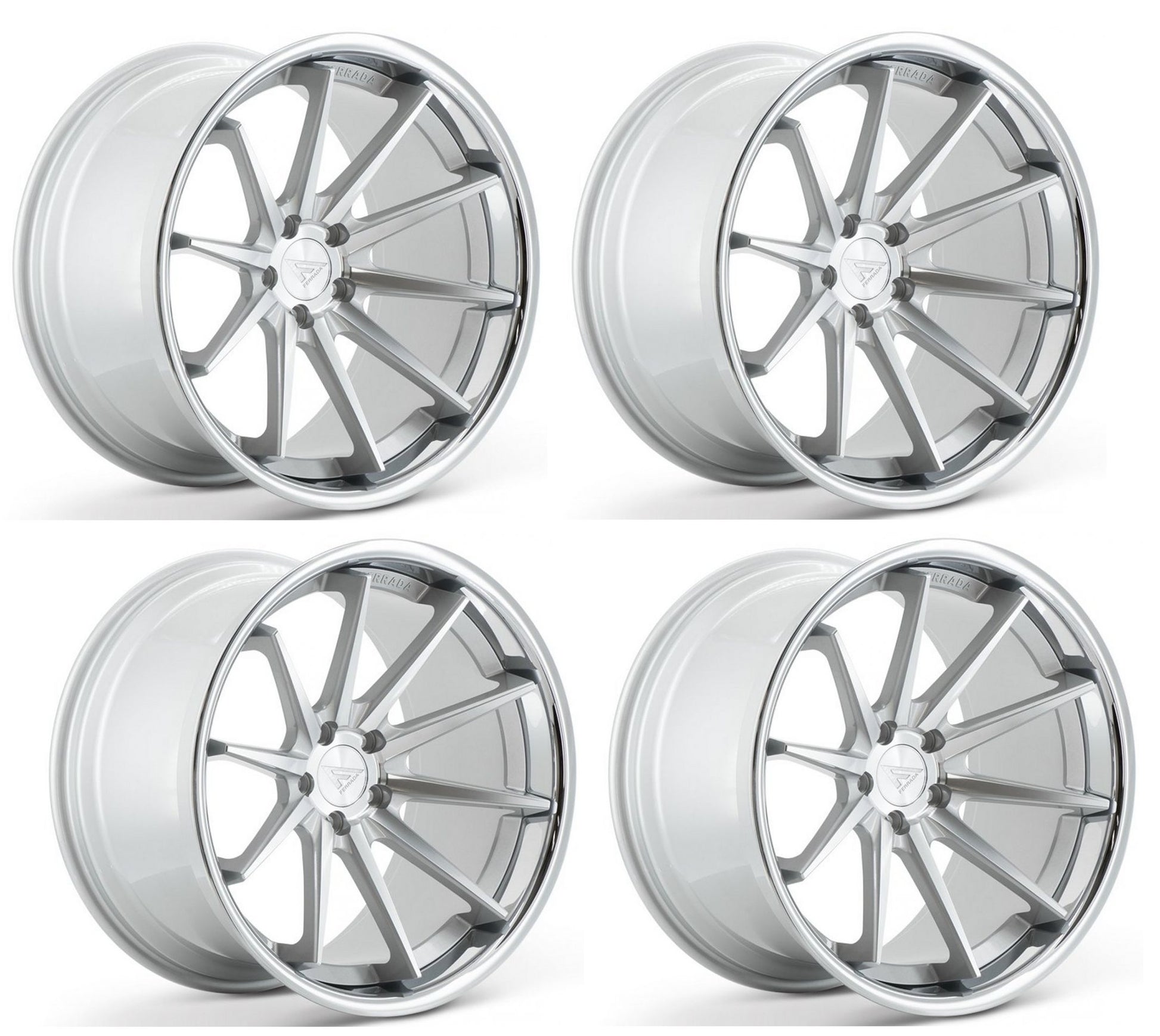 Corvette Wheels: Ferrada FR4 - Machine Silver w/ Chrome Lip (Set)